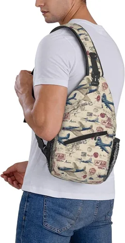 Vista 6 de Small Crossbody Bags for Women Men - Vintage Fighter Print Adjustable Shoulder Bag Fanny Packs Belt Sling Bag Crossbody Purses Backpack for Travel