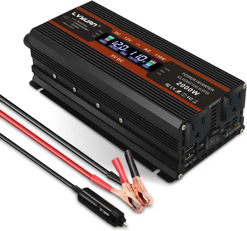 Vista 12 de Inversor de corriente para automóvil de 500 vatios, 12 V CC a 110 V/120 V, convertidor de CA de 1000 W pico con pantalla LCD, 2 salidas de CA y PD