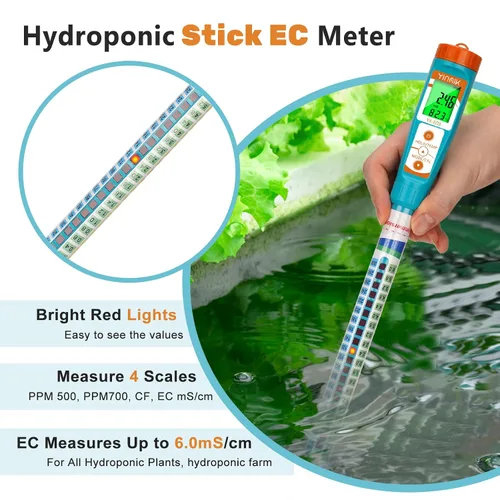 Vista 4 de Truncheon EC PPM Medidor de nutrientes para hidropónico, barra de comprobador de conductividad para cultivo hidropónico PPM herramienta de medición
