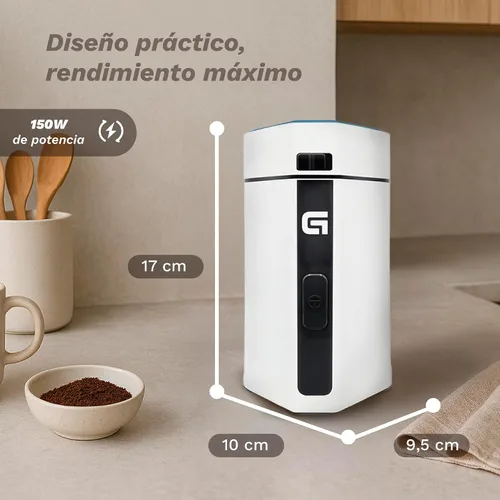 Vista 2 de Grunkel - Molinillo de café eléctrico MO-150BL con capacidad de 1.76 oz, cuchillas de acero inoxidable - Apto para nueces y especias - Blanco