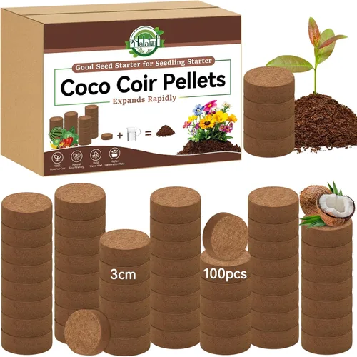 Vista 10 de Halatool 50 piezas de pellets de fibra de coco orgánico para inicio de semillas, 30mm de fibra de coco comprimida para macetas para cultivar