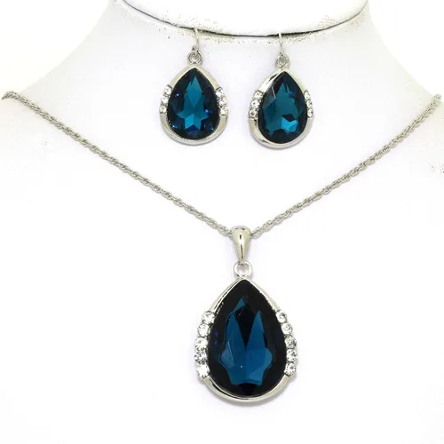 Vista 3 de Juego de collar y pendientes con colgante de diamantes de imitación, color turquesa oscuro