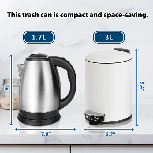 Vista 5 de SunnyPoint Mini bote de basura de 3 L con tapa, pequeño cubo de basura con pasador, cubo interior extraíble y de cierre lento - Compacto para baño