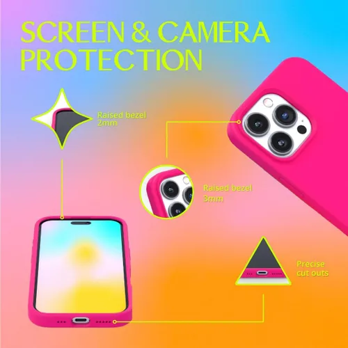 Vista 4 de FELONY CASE Funda rosa neón para iPhone 12 Pro Max - Silicona líquida con forro de microfibra antiarañazos, funda protectora a prueba de golpes