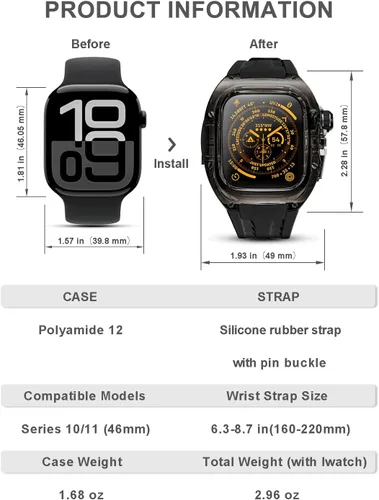 Vista 5 de Funda resistente con correa para Apple Watch, funda translúcida resistente con correa deportiva militar para hombre, grado táctico, a prueba