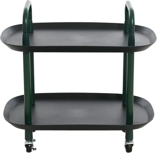 Vista 4 de Main + Mesa Carrito moderno de plástico y metal de 2 niveles, negro y verde oscuro