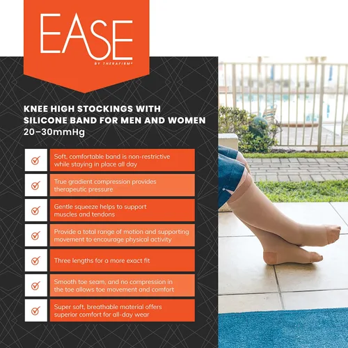 Vista 5 de Ease Opaque Silicone Support Band Knee Highs - 20-30mmHg Moderate Compression Stockings
