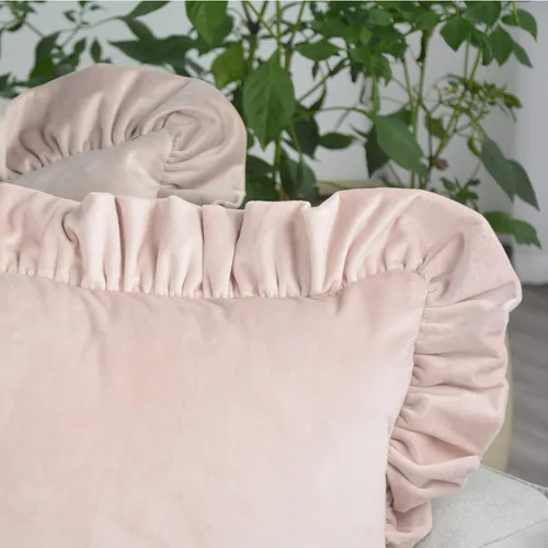 Vista 6 de Jemiipee Juego de 2 fundas de almohada de terciopelo con volantes para sofá, juego de 2 fundas de almohada decorativas con volantes de 18 x 18