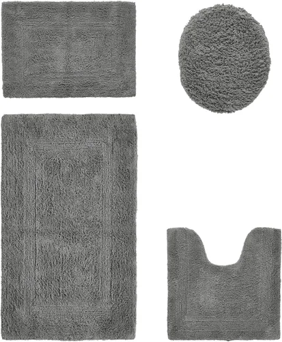 Vista 26 de Better Trends Juego de 4 alfombras de baño de lujo, 100% algodón, suaves, absorbentes de agua, reversibles, lavables a máquina, para decoración