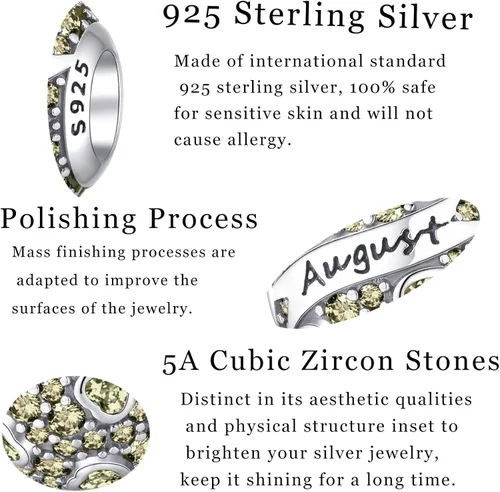 Vista 4 de Tedit Dijes de piedra natal de plata de ley 925, cuentas caladas con corazón de amor para pulseras y collares con circonita cúbica 5A, regalo