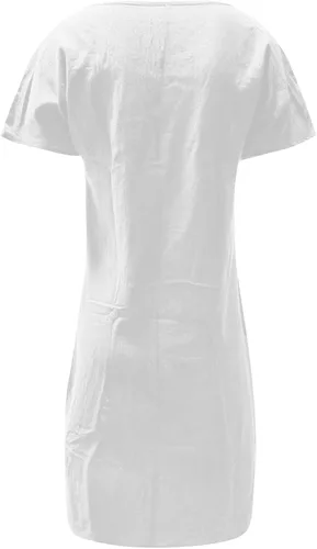 Vista 4 de LISTHA Vestido largo de manga larga para mujer de algodón caftán liso casaul de gran