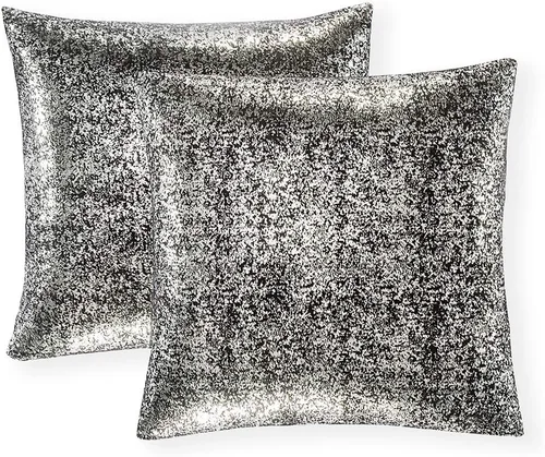 Vista 17 de Xinrjojo Juego de 2 almohadas brillantes en negro y dorado, almohadas suaves y brillantes decorativas, juego de fundas de almohada cuadradas negras