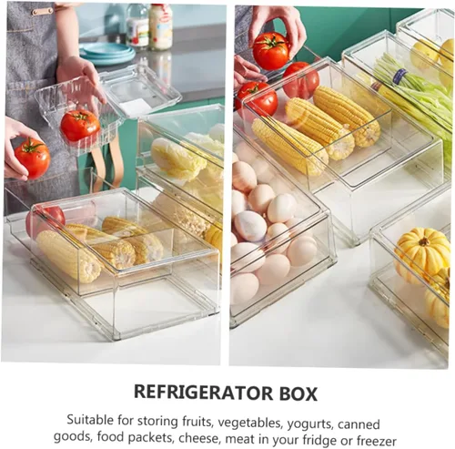 Vista 9 de Caja para refrigerador, cajones extraíbles, organizador de latas, contenedor de almacenamiento para refrigerador, despensa grande de almacenamiento