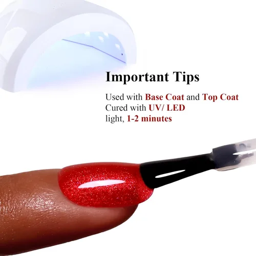 Vista 2 de Esmalte de Uñas en Gel con Purpurina, Esmalte de Uñas en Gel con Purpurina Rojo Sangre Brillante con Destellos, Esmalte de Uñas en Gel con Purpurina