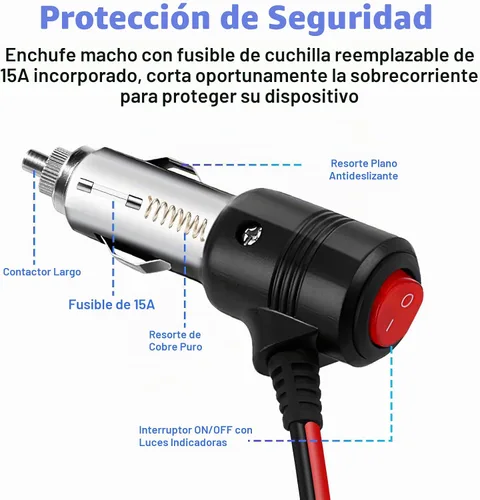 Vista 2 de Herfair Divisor de encendedor de cigarrillos para automóvil, adaptador de encendedor de cigarrillos de 2 enchufes, cable de extensión, puerto