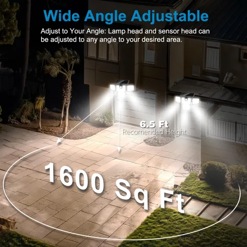 Vista 3 de AmeriTop Luces Solares para Exteriores, Paquete de 2 Luces LED de Alto Brillo Inalámbricas con Sensor de Movimiento Solar; 4 Cabezales Ajustables