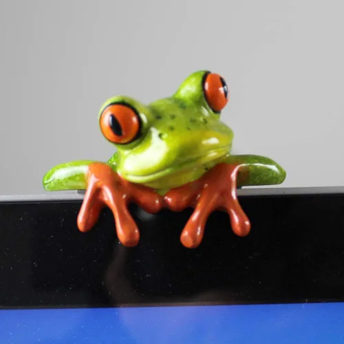 Vista 4 de 2 piezas de decoración de ranas de resina, adorable y divertida figura de rana 3D, regalo creativo de figura de animal, escritorio de oficina
