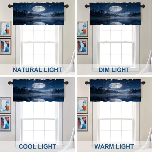 Vista 30 de Batmerry American Flag Ink Dot Blackout Tier Curtains, Red Blue White Stars Abstract Thermal Insulated Half Curtain Rod Pocket Small Valance for