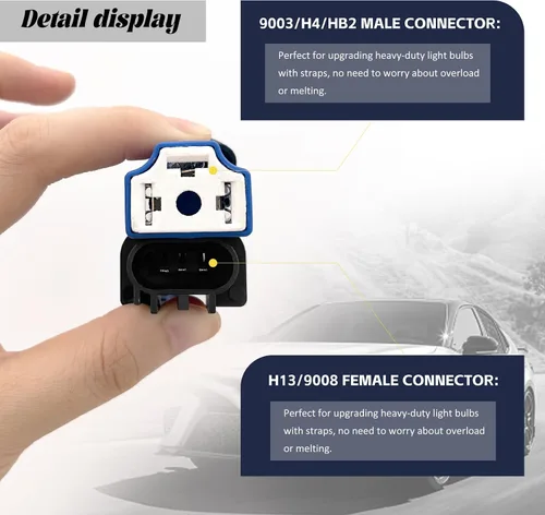 Vista 4 de NTNEV 2 adaptadores H13 macho a H4 hembra, conector adaptador de faros, kit de cable de conversión de faros, compatible con Jeep Wrangler JK JKU