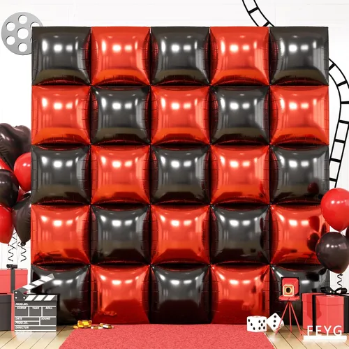 Vista 19 de Globos cuadrados metálicos dorados y negros de doble cara para pared, globos de aluminio cromado de 19 pulgadas, kit de arco de túnel para despedida