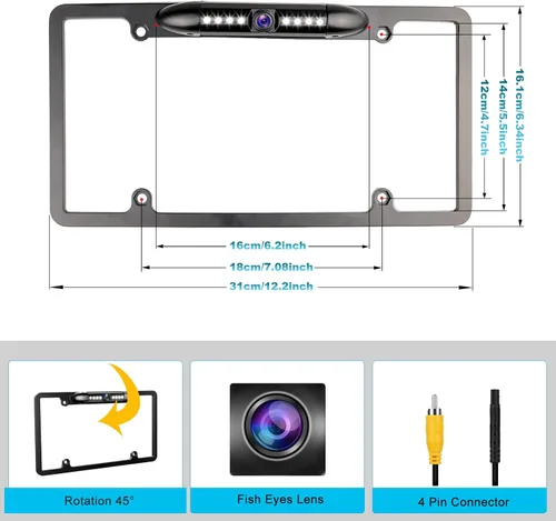 Vista 3 de Cámara de respaldo AHD 1080P cámara de visión trasera Startlight visión nocturna, gran angular, conector RCA de 4 pines, IP69 impermeable