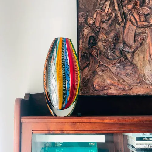 Vista 4 de Ca D Oro - Jarrón de cristal Boho con bastones de colores soplado a mano estilo Murano Art Glass - Modelo 208 MS Large Vase by Seguso, Decorative