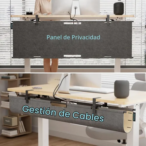 Vista 3 de Bandeja de organización de cables sin taladrar debajo del escritorio, organizador de cables de fieltro de 45.2 pulgadas Bandeja de cables