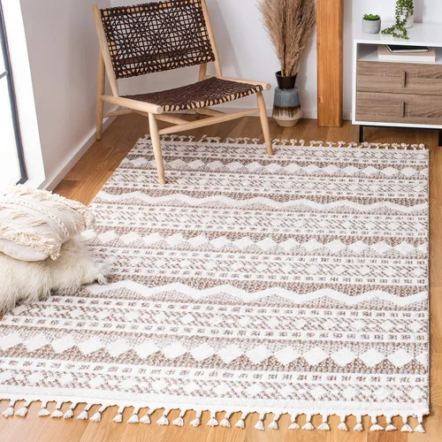 Vista 10 de SAFAVIEH Tapete grueso marroquí con borlas, 2 pies 2 pulgadas x 9 pies, color marfil y beige, no desprende pelusa y de fácil cuidado, 0.75 pulgadas