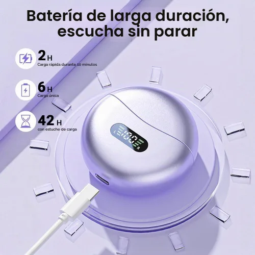 Vista 6 de Auriculares Jacuate con clip, auriculares de oído abierto inalámbricos Bluetooth 5.4, auriculares de oído abierto ligeros con micrófono, batería