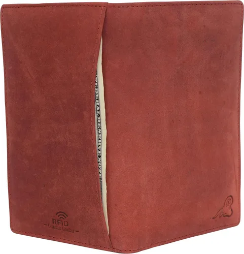 Vista 7 de Cartera larga de piel vintage con bloqueo RFID para tarjeta de crédito, Rojo -, Doble largo