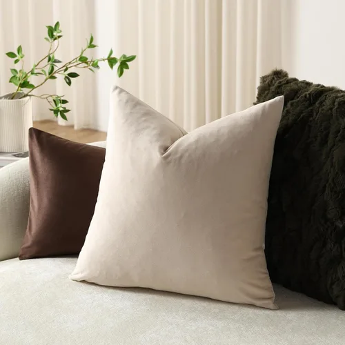 Vista 4 de Fundas de almohada de 16 x 16 pulgadas, color beige: paquete de 2 fundas de almohada decorativas de terciopelo suave y acogedoras para sofá, sala