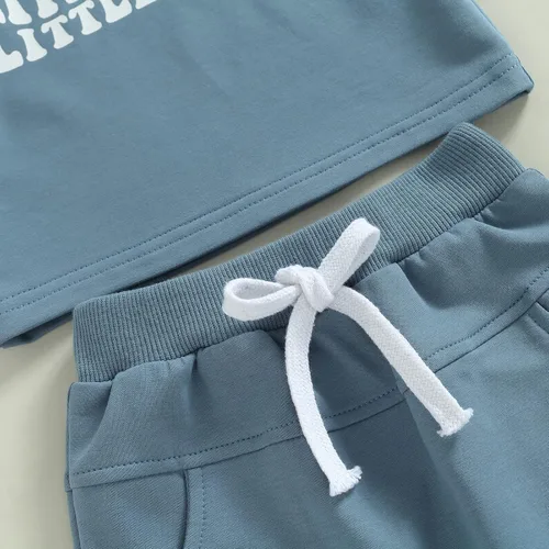 Vista 106 de Conjunto de traje de verano para bebé niño pequeño, manga corta, cuello redondo, letras impresas, lindo traje de verano, conjunto de 2 piezas