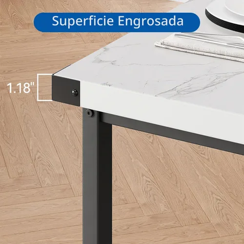Vista 4 de GarveeHome Juego de mesa de comedor para 4, mesa de cocina con 2 bancos tapizados, juego de comedor de cocina de madera, para espacios pequeños
