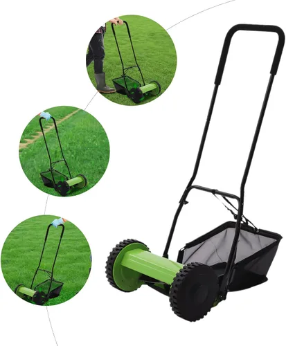 Vista 3 de Futchoy Cortacésped manual de 12 pulgadas con bolsa de colección de 23 litros, 5 cuchillas