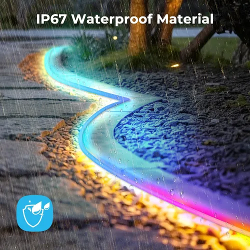 Vista 3 de Luces de cuerda de neón LED de 50 pies, control de luces de cuerda LED flexibles con aplicación/control remoto, IP67 para exteriores RGB que cambian