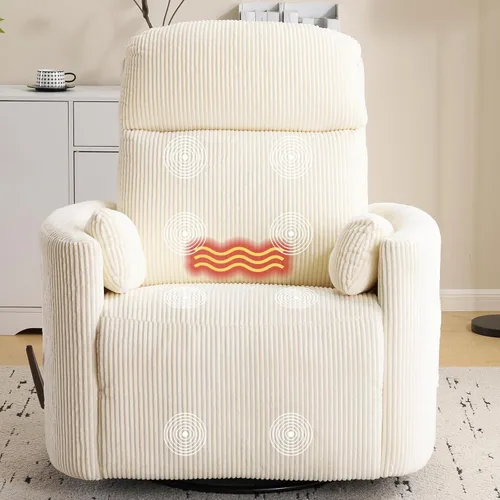 Vista 18 de Sillón reclinable eléctrico de gran tamaño con masaje y calor, sillón reclinable giratorio con reposacabezas ajustable, silla reclinable planeadora