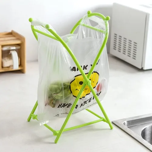 Vista 3 de Kichvoe Soporte de escritorio Soporte para bolsas de basura: Estante de basura Estante de bolsa de plástico Estante portátil colgante de alambre