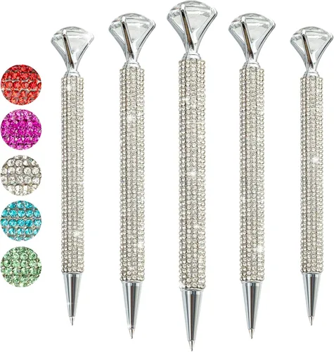 Vista 9 de 5 bolígrafos grandes de diamantes de cristal, bolígrafo brillante de tinta negra, lindo bolígrafo de diamantes de imitación con diamante