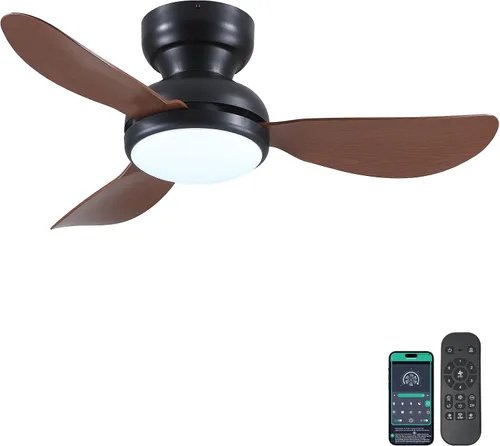 Vista 11 de Kviflon Ventiladores de techo de 46 pulgadas modernos con luces, ventilador de techo de montaje empotrado con control remoto/APP, 3 aspas curvas