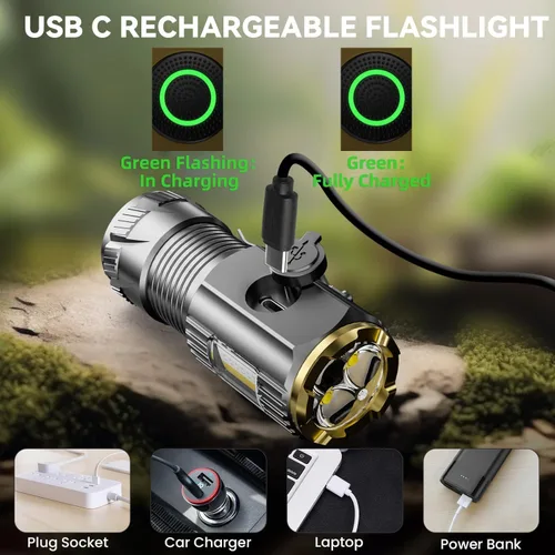 Vista 6 de Linterna LED mini recargable, 9000 lúmenes, linterna pequeña ultra brillante, con clip y imán, impermeable IPX6, 6 modos, adecuada para camping