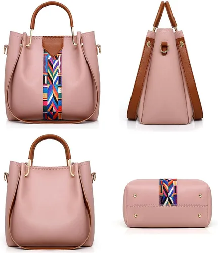 Vista 3 de Bolso de mano y bolso de mano para mujer, bolso de mano con asa superior, bolso de hombro de poliuretano, portatarjetas de embrague de 4 piezas