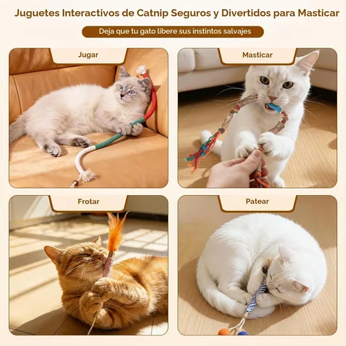 Vista 4 de Juguetes de hierba gatera para gatos de interior – Palitos de Silvervine y juguetes masticables para gatos para limpieza de dientes – Kit de hierba