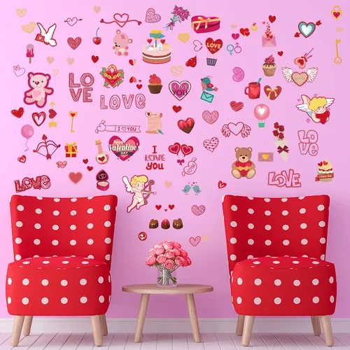 Vista 4 de SUPERDANT Calcomanías de Pared para el Día de San Valentín Lindo Ángel Osito Corazón Romántico Decoración de Pared Calcomanías de Arte de Pared