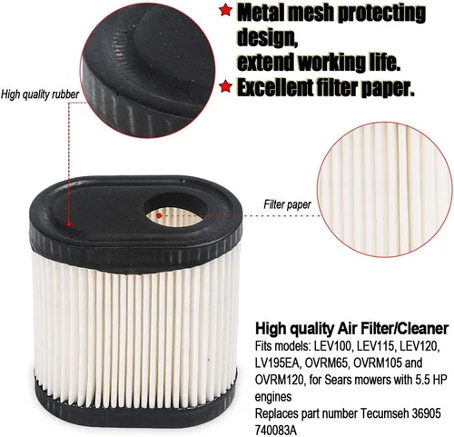 Vista 3 de HIFROM Paquete de 10 filtros de aire de repuesto para Tecumseh # 36905 740083A para motor LEV100 LEV115 LEV120 LV195EA OVRM65 OVRM105 OVRM120