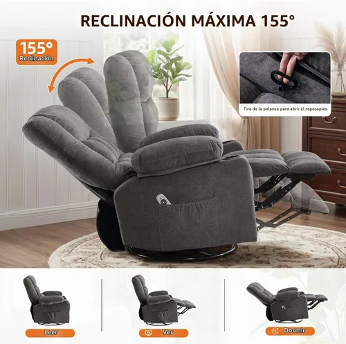 Vista 8 de Silla reclinable giratoria 2-Gris