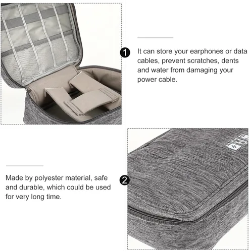 Vista 3 de Bolsa organizadora de cables de viaje portátil, estuche de almacenamiento electrónico compacto para auriculares, cargadores, cables de datos