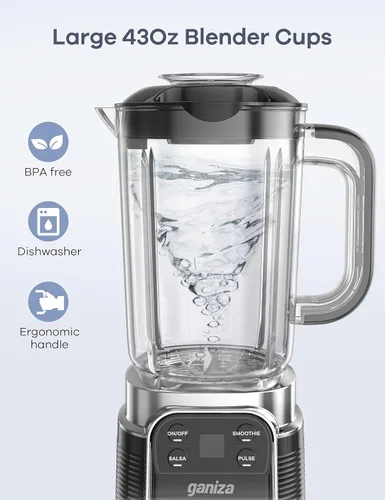 Vista 8 de Ganiza Licuadora profesional de batidos, licuadoras para batidos con 1800 vatios de pico y 8 programas automáticos para frutas congeladas y hielo