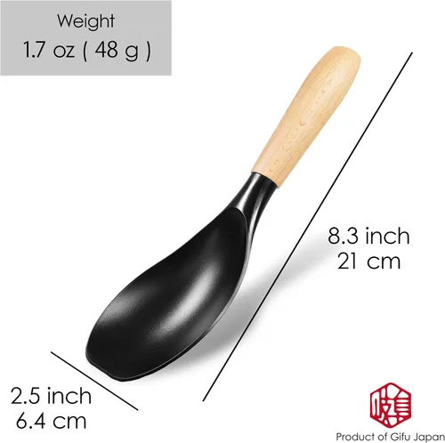 Vista 3 de Seki Japan - Elegante herramienta de cocina, flexible, antiadherente, resistente al calor, cuchara de cocina de nailon con mango de madera