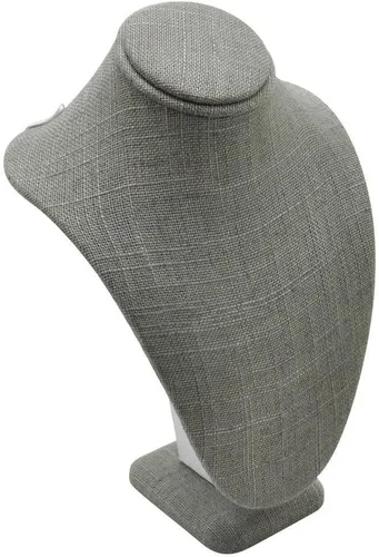 Vista 2 de Collar de joyería de lino gris/busto de exhibición de cadena ~ 7.5 pulgadas de alto