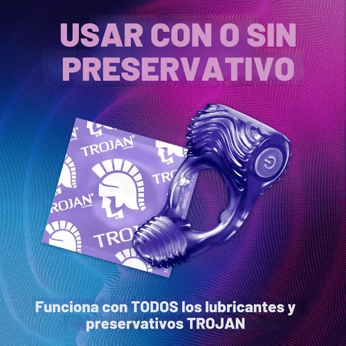 Vista 6 de TROJAN Vibraciones Tándem Anillo vibratorio para parejas, masajeador personal, 1 unidad, violeta